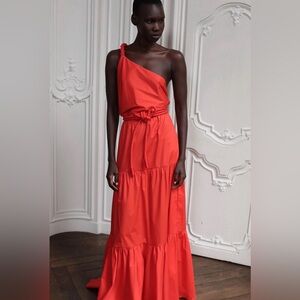 Johanna Ortiz Vibrant Red One-Shoulder Asymmetrical Maxi Dress
